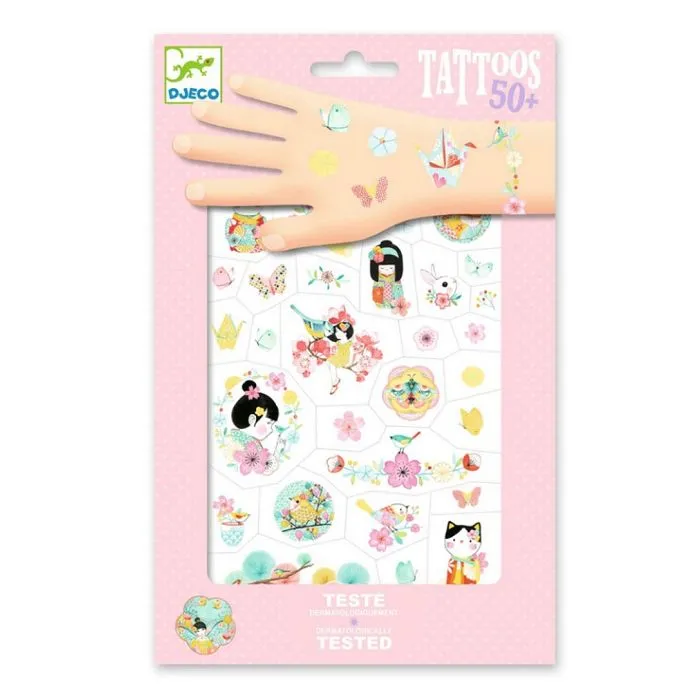 Tatouages temporaires - Djeco - Sakura - Couleurs douces - Prédécoupés - Testés dermatologiquement-0