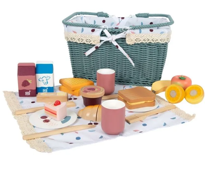 Panier pique-nique en osier jouet en bois fruit légume dinette pour enfant A partir de 3 ans-1