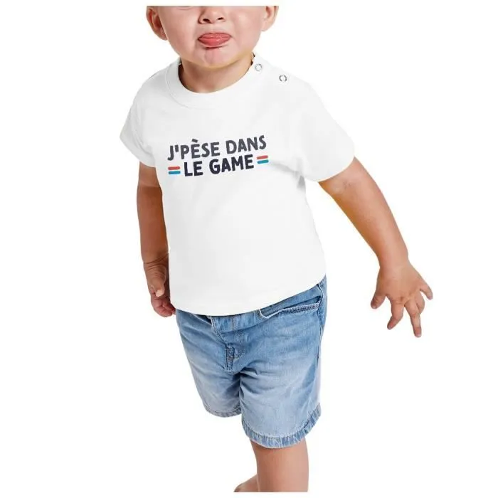 T-shirt Bébé Manche Courte Blanc J'pèse dans le Game Humour Rap Jeux-Vidéo-1