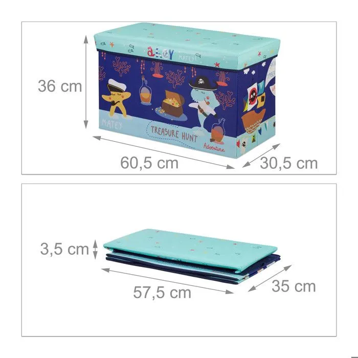 Relaxdays Tabouret Coffre à jouets boîte à jouets couvercle pouf enfant pliable rangement trésor 50L, bleu foncé-3