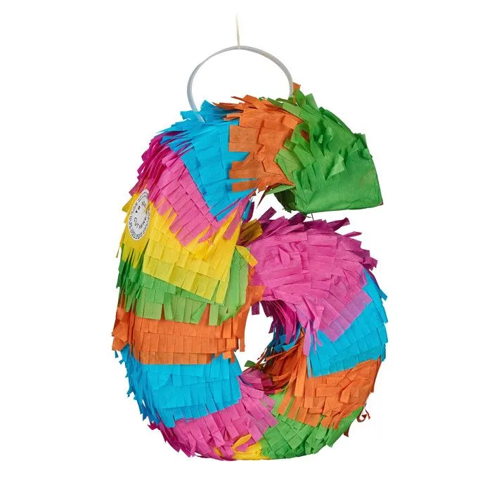 Relaxdays Mini pinata chiffre 6, arc-en-ciel, HxLxP: 20,5 x 15 x 4,5 cm, pour enfants, à remplir, multicolore-0