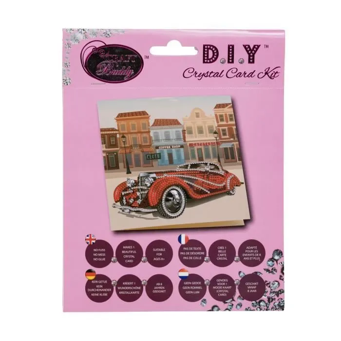 Kit carte broderie diamant - Crystal Art - Voiture de collection - 18x18cm - Multicolore - Mixte-1