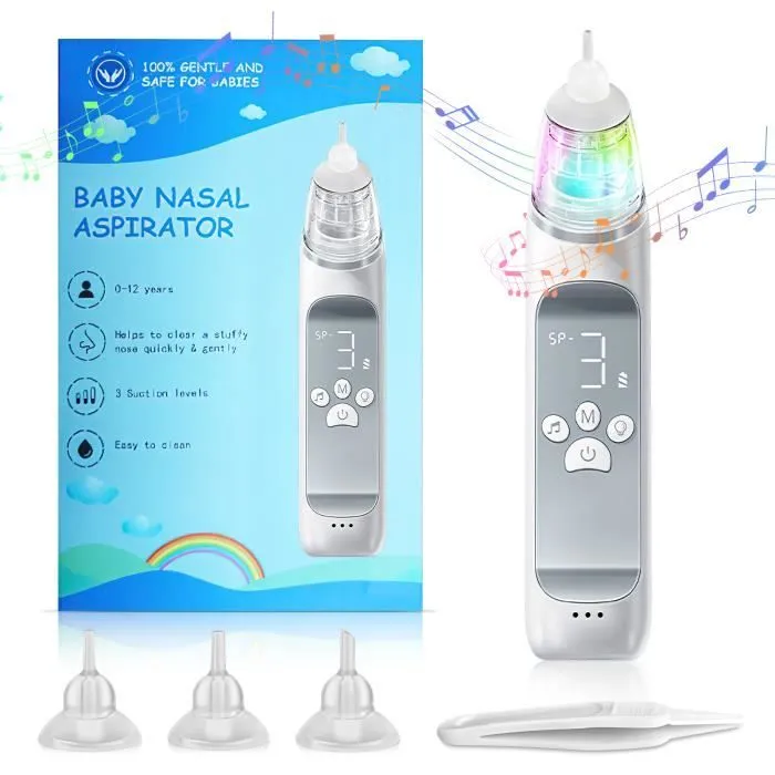 Mouche bébé électrique JOULLI 3 niveaux dépression，4 têtes de rechange, 2 modes, entièrement étanche, avec musique apaisante-0