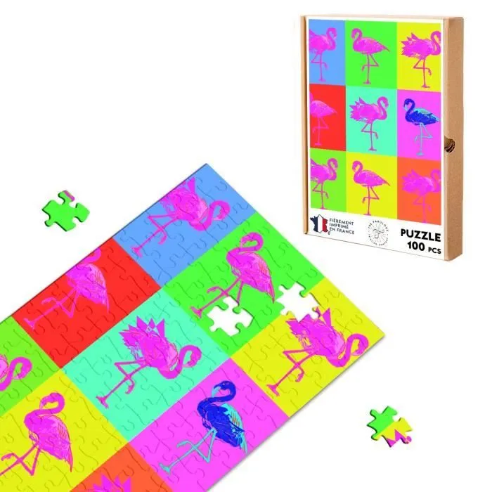 Puzzle Classique - FABULOUS - Mosaïque de Flamants Roses Pop Art - 100 Pièces - Intérieur - Adulte - Mixte-0