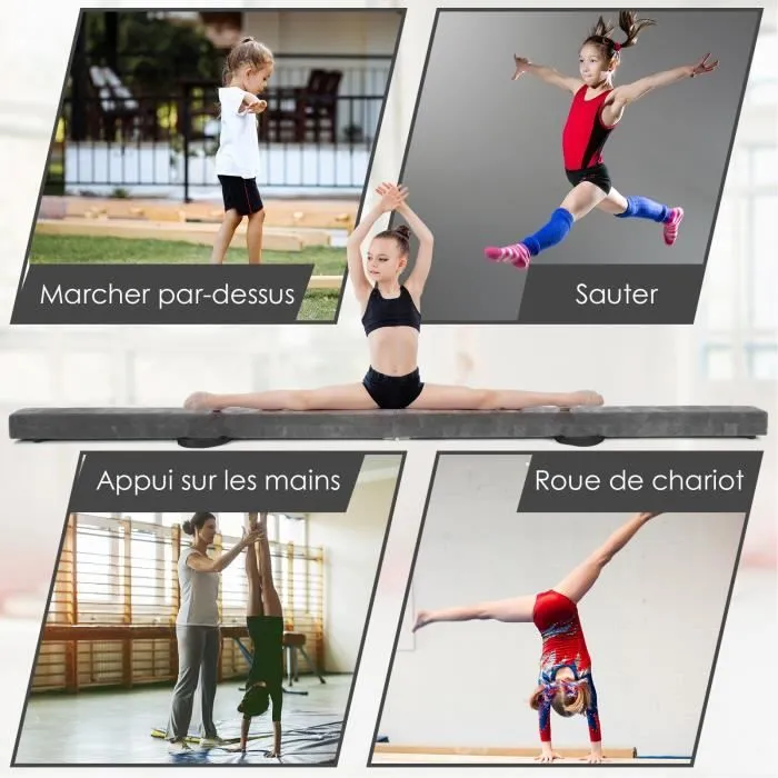 COSTWAY Poutre de Gymnastique Pliable 210cm pour Enfants avec Poignées de Transport 4 Patins Antidérapants Couverture en Daim Gris-1