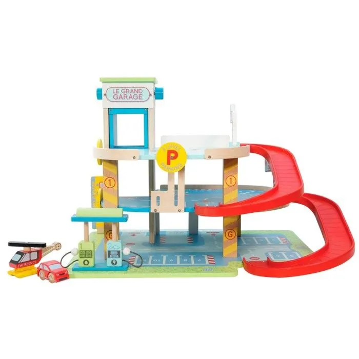 Garage pour enfant - LE TOY VAN - Le grand garage - Inclus voiture, hélicoptère et pompe à essence - Bleu-1