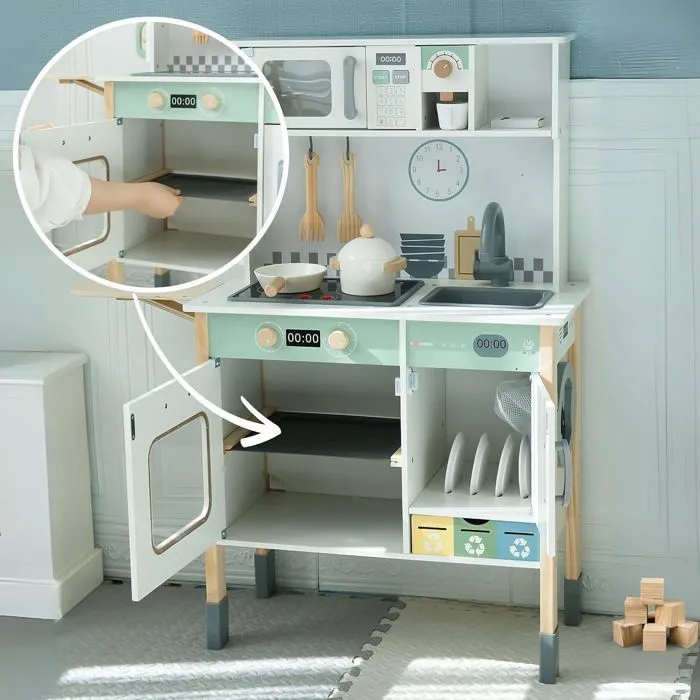 Mamabrum Cuisine Enfant Interactive en Bois 31x85x98cm- Lave-Linge, Lave-Vaisselle, Tableau, Accessoires- Sons& lumières-3