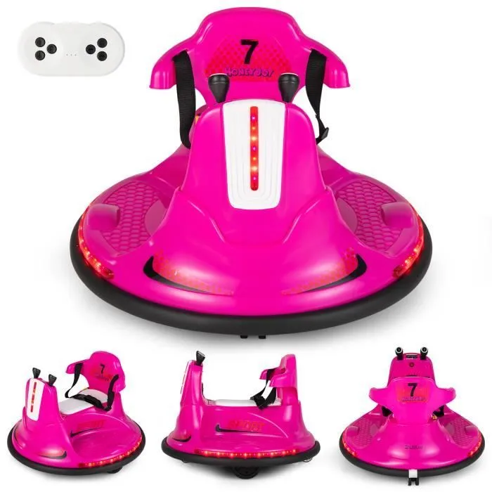 COSTWAY Auto Tamponneuse Electrique 360° 6V pour Enfants - Télécommande 2.4G - Contours Anti-Chocs, 2 Moteur 3-8 Ans Rose-0