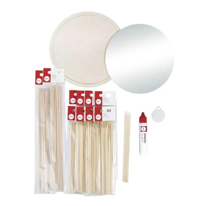 Kit DIY Miroir en Bois - Soleil - 63 cm - Beige - Rond - Style Scandinave-2