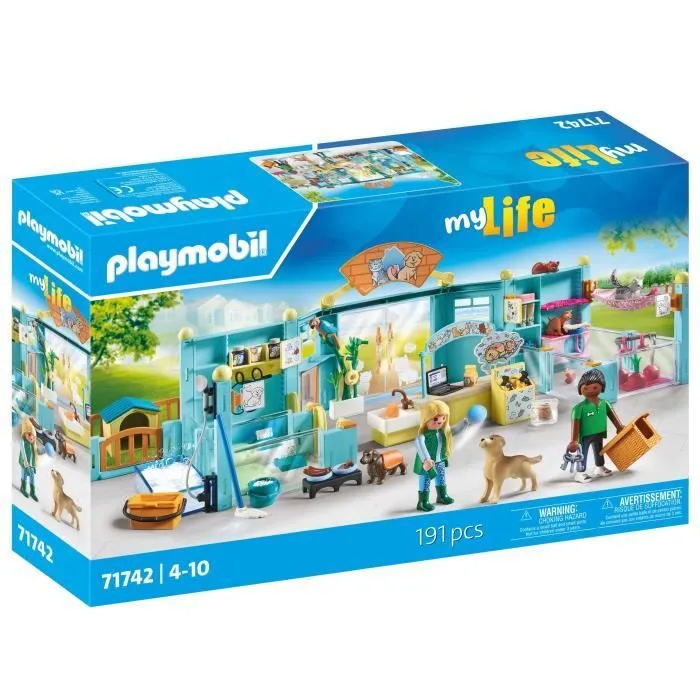 PLAYMOBIL 71742 Hôtel des animaux, soigneurs, chiens et chats, My Life, 191 pièces, Dès 4 ans-0