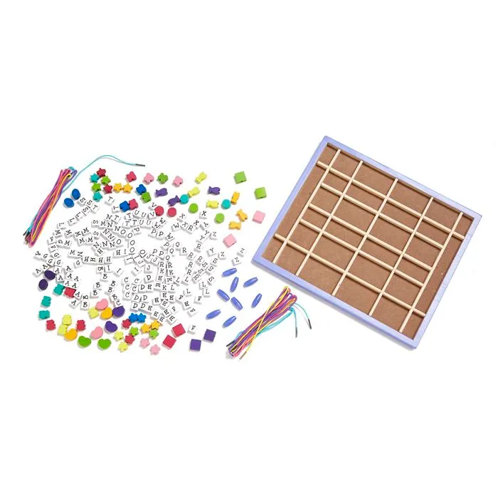 Jeu de perles en bois à enfiler - MELISSA & DOUG - Coffret 200 perles - Lettres et formes colorées-2