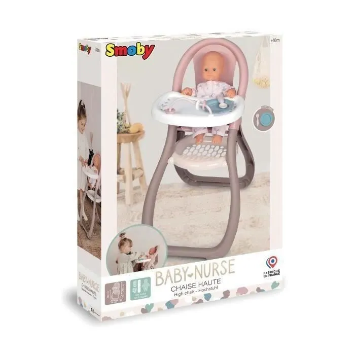 SMOBY - Baby Nurse Chaise haute pour poupon jusqu'à 42cm (non inclus) - Fabriqué en France-1