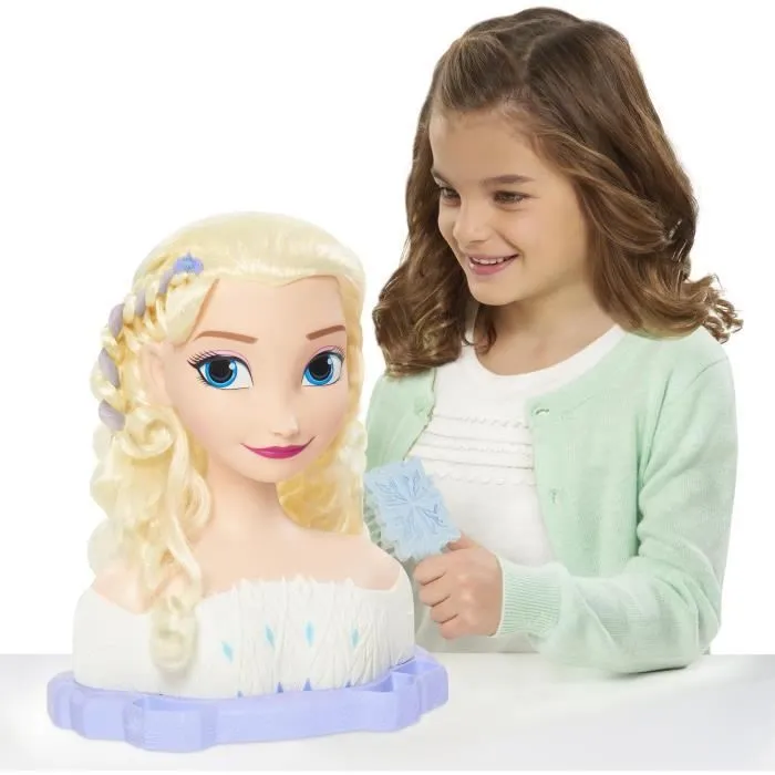 Tête à coiffer - REINE DES NEIGES - Tête à Coiffer Elsa Deluxe - Extensions, accessoires coiffure et color reveal, à partir de 3 ans-4
