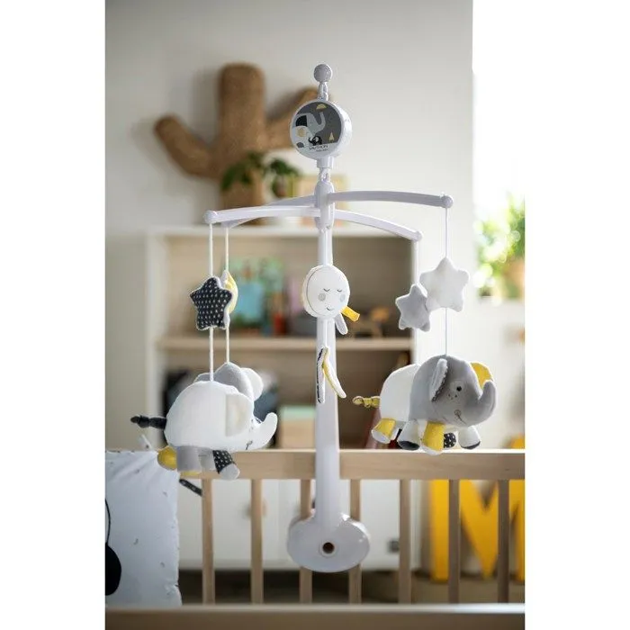Mobile musical bébé Eléphant en coton gris-4