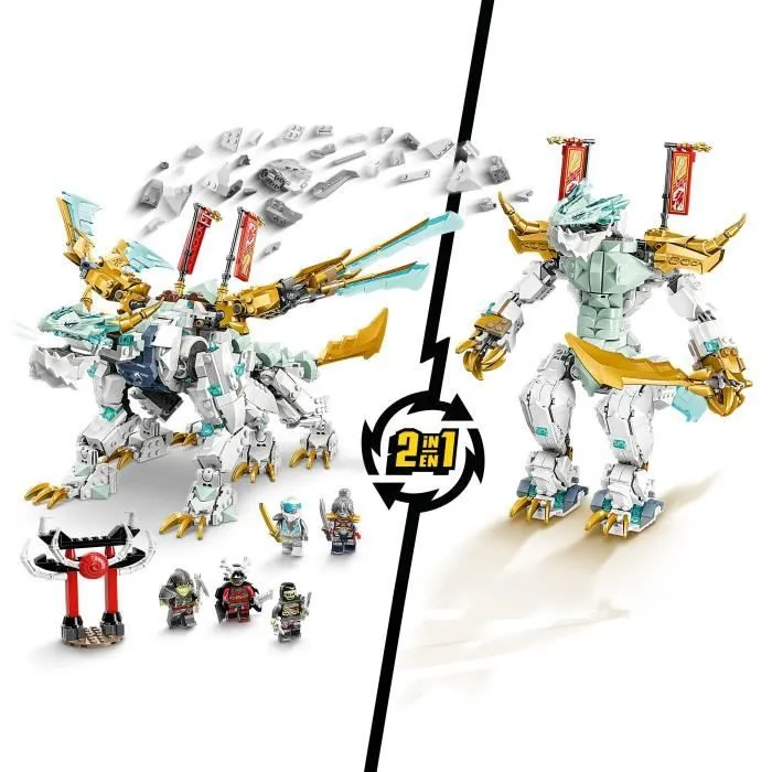 LEGO® NINJAGO 71786 La Créature Dragon de Glace de Zane, Jouet 2-en-1, Figurine de Dragon et Minifigurines-2