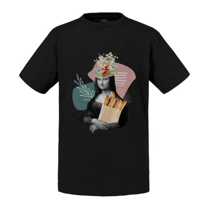 T-shirt Enfant Noir La Joconde Boulangerie Parodie Collage Art Surréalisme France-0