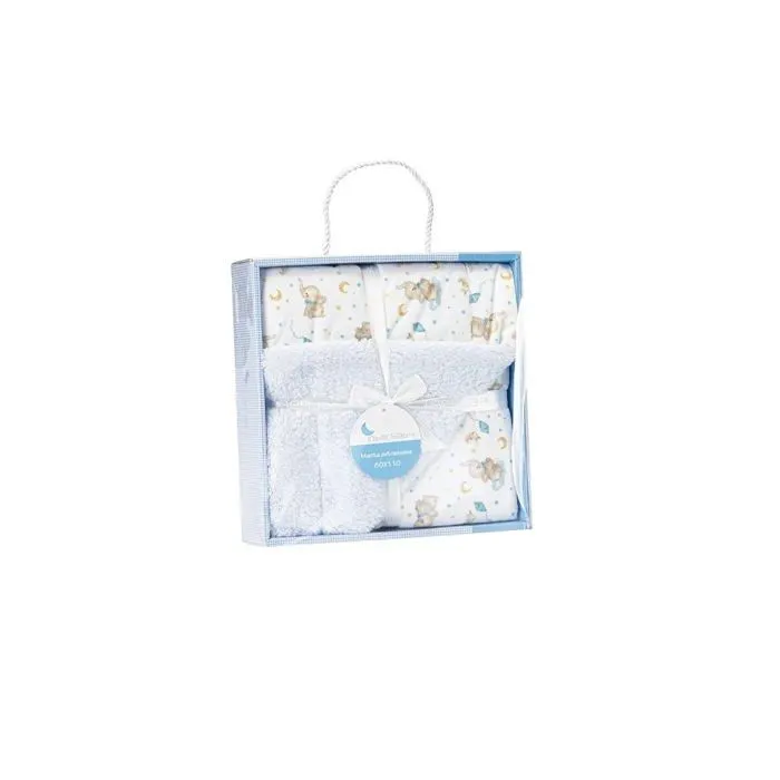 Edredon - couverture - plaid bebe Interbaby - 00920-01 - Couverture elephante avec pompon pour bebe Bleu-0