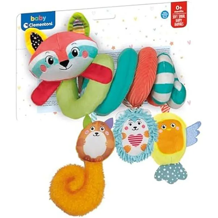 Clementoni- Baby for You – Soft Happy Animals bébé Age – Jouet Premier Activités – Peluche Poussette Spirale, Lavable en Machine,-1