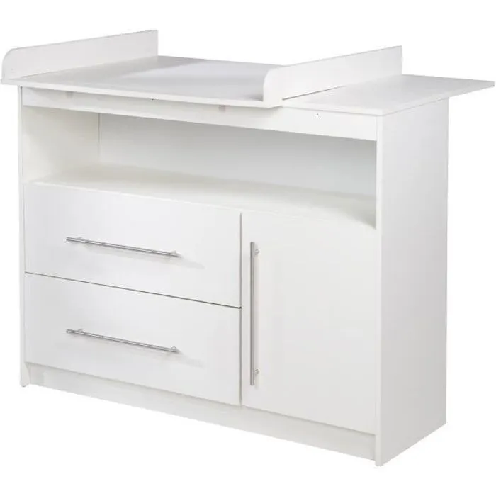 Commode à Langer ROBA Maren - Blanc - Plan Amovible - 2 Tiroirs - 1 Porte - Compartiment Ouvert-0