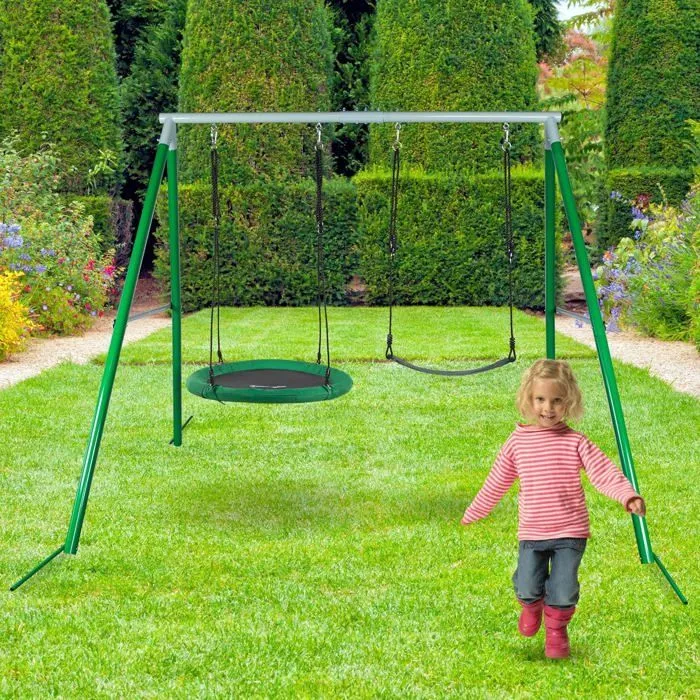 Balançoire Enfants - HyperMotion - Double - Hauteur Réglable - Charge Jusqu'à 200kg - Métal-1
