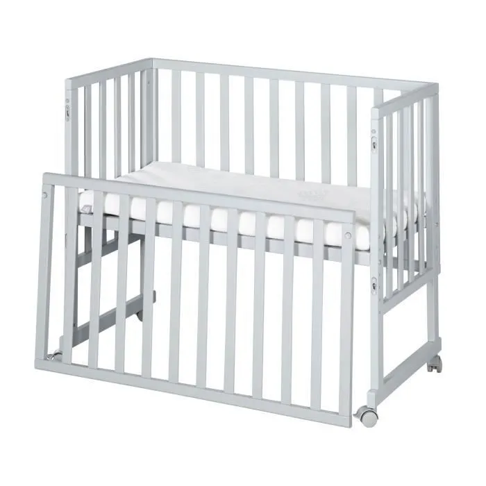 ROBA Berceau Cododo 3en1 Réglable "safe asleep®" 90 x 45 cm + Matelas + Barrière et 4 Roulettes avec Freins - Bois Laqué Taupe-0
