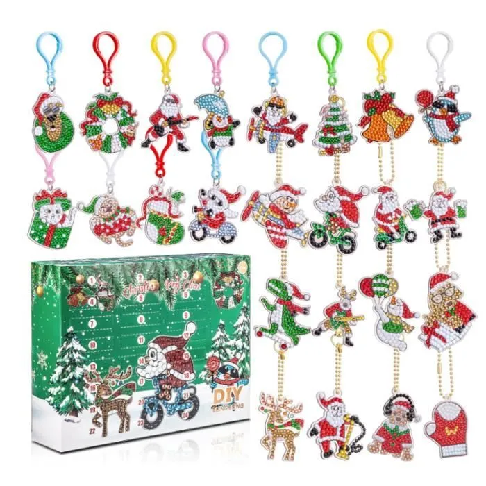Calendrier de L'avent 2023 DIY Diamond Painting Porte Clé Noel pour Fille, 24 Pièces Surprises 5D Diamant Peinture Porte-clés Avent-0