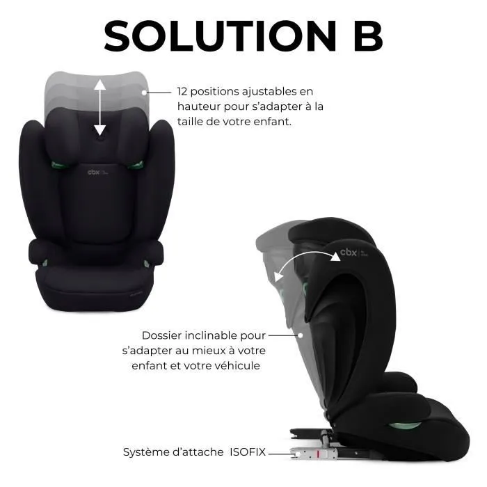 Siège auto CBX by CYBEX SOLUTION B I-FIX 3 à 12 ans - Groupe 2/3 - 100 à 150 cm Black-2