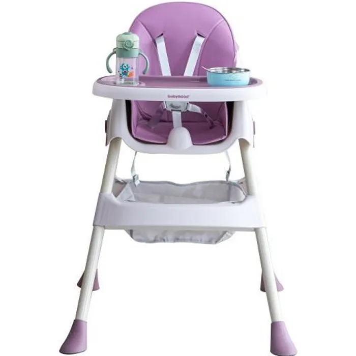 Chaise haute pour bébé, chaise enfants pliable avec plateau repas amovible rehausseur 2 en 1 table à manger pour enfants - violet-0