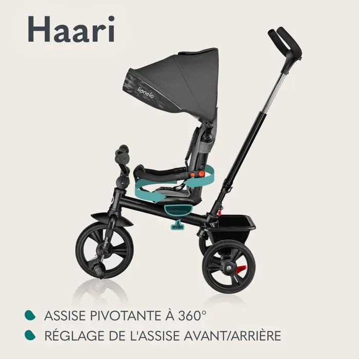 LIONELO Haari - Tricycle bébé évolutif - Jusqu'à 25 Kg - Siège réversible - Grand Panier Sac - Porte-gobelet - Roue Libre - Noir-3