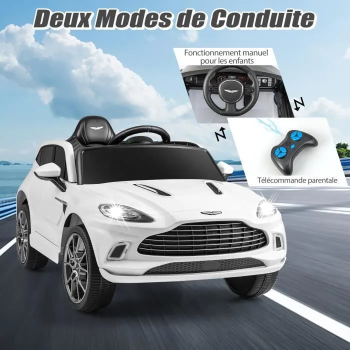 COSTWAY Aston Martin Voiture Électrique 12V/4,5 Ah pour Enfants 3-8 Ans,Télécommande 2.4G, 2 Moteur, LED, USB, Radio, Klaxon, Blanc-0