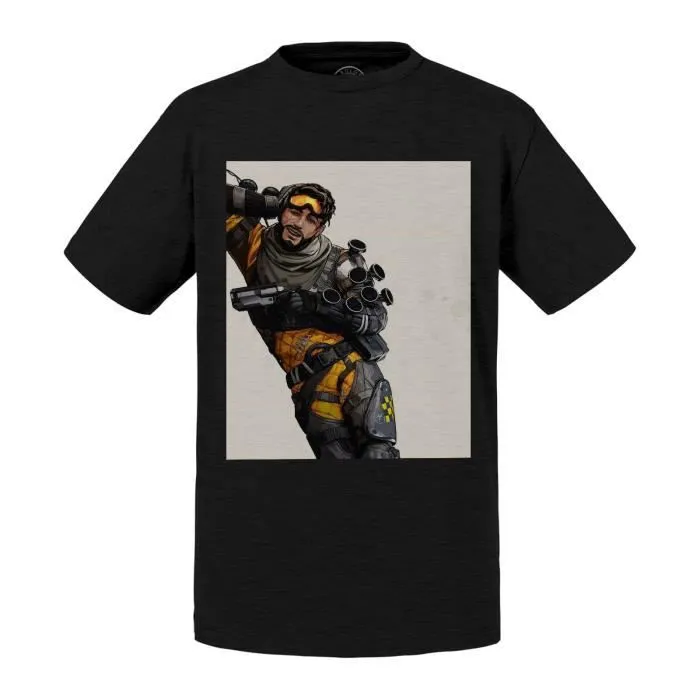 T-shirt Enfant Noir Apex Legends Mirage Battle Royale Jeux Video-0