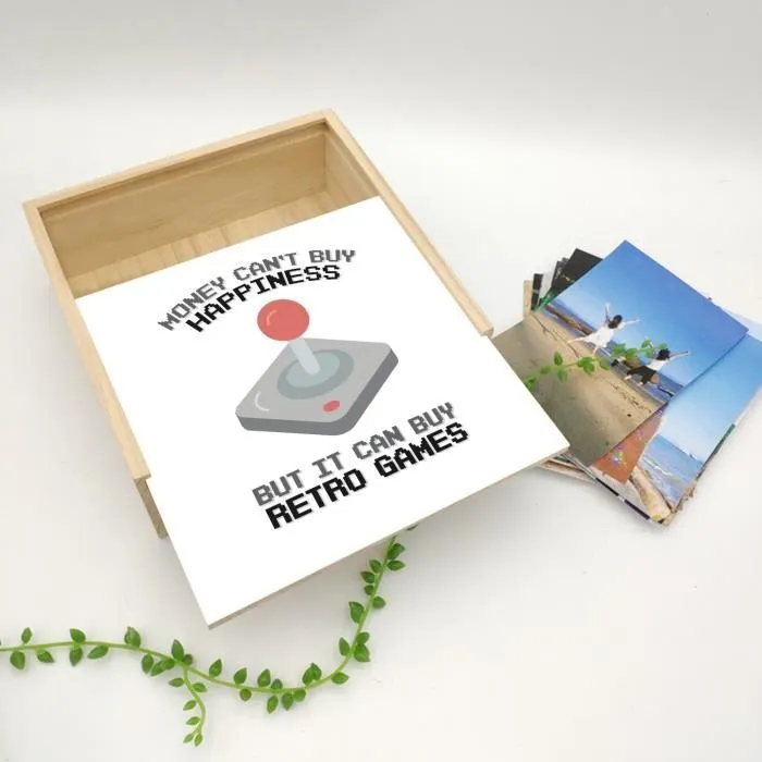 Boite Coffret en Bois - Retro Games Money Can't Buy Happiness Jeux Video (11 x 11 x 3,5 cm)-3