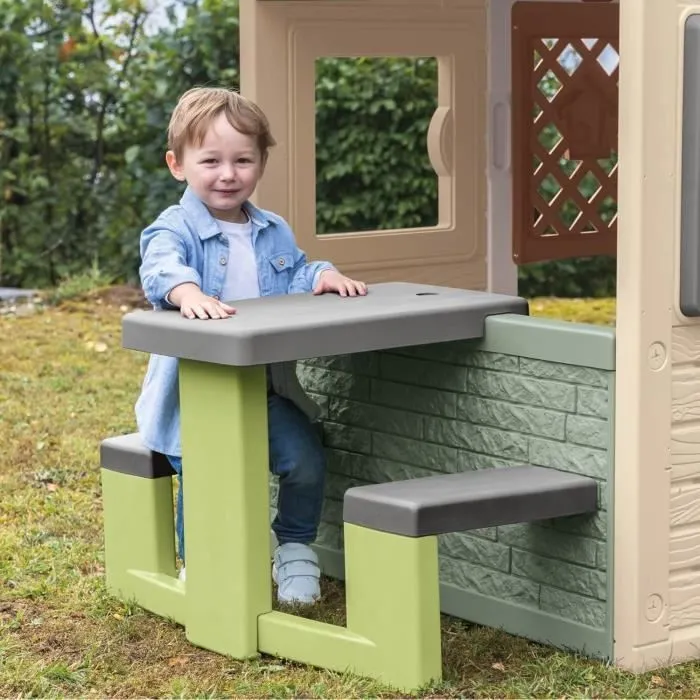 Smoby Life - Table de Pique Nique adaptable aux maisons Smoby - 2 bancs-1