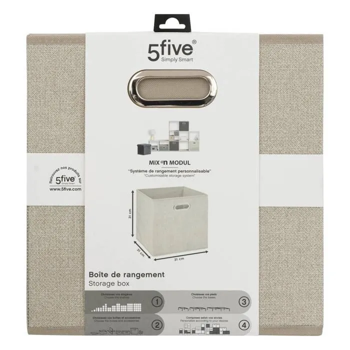 5five - panier tissu 31x31cm "mix n modul" beige chiné-2