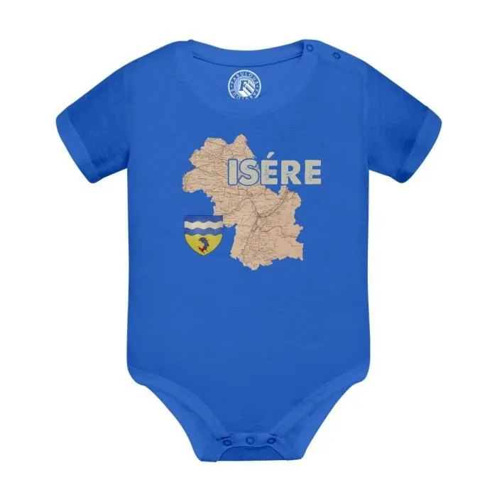 Body Bébé Manche Courte Bleu Isère 38 Département Grenoble Carte Ancienne Rare-0