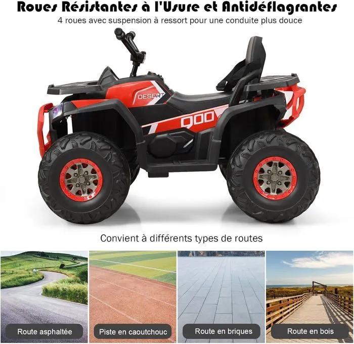 COSTWAY Quad Électrique 12V pour Enfants 3+ Ans, avec LED et Musique, 4 Roues Antidérapantes, pour Différents Terrains, Rouge-4