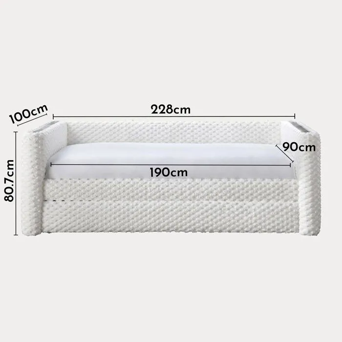 LEANA - Lit gigogne tissu blanc 90x190 cm-4
