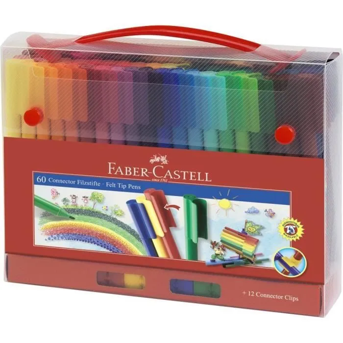 FABER-CASTELL Malette de 60 Feutres Connector - Coloris assortis-0