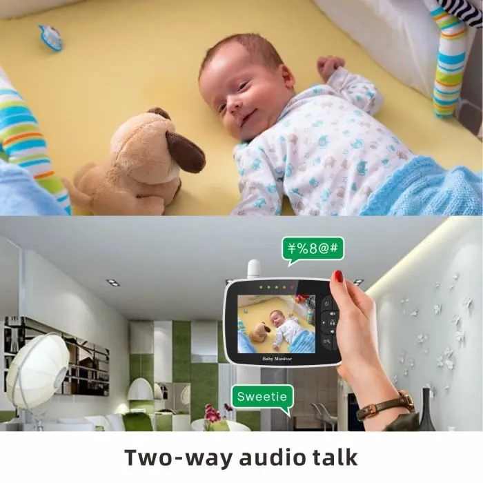 BabyPhone 3.5" LCD - Rotation 360°-2.4 GHz - Caméra zoom 1080p - Surveillance de Température - Berceuse -Vision Nocturne-2