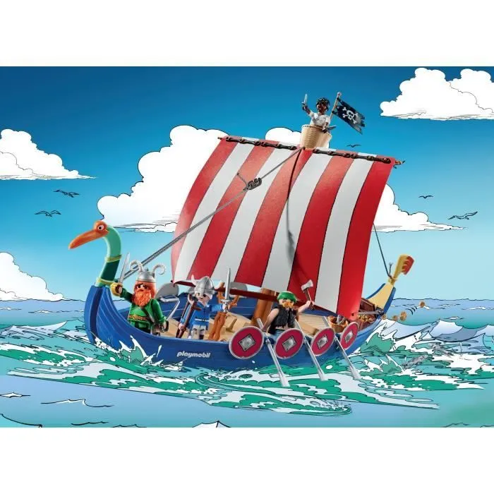 PLAYMOBIL 71888 Drakkar des pirates, Astérix, Personnages de la BD, Bateau et 4 personnages, 88 pièces, Dès 5 ans-4