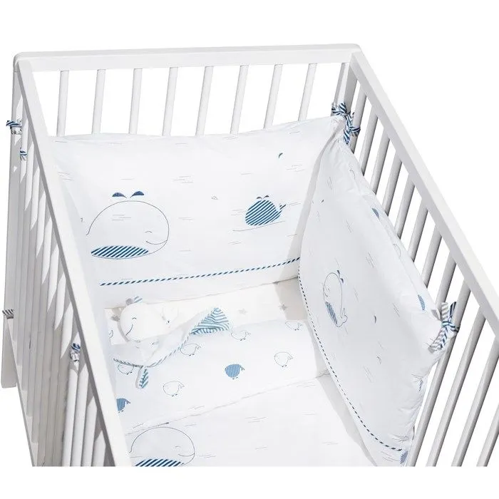 Tour de lit bébé Blue Baleine - SAUTHON - déhoussable - 3 coussins-2
