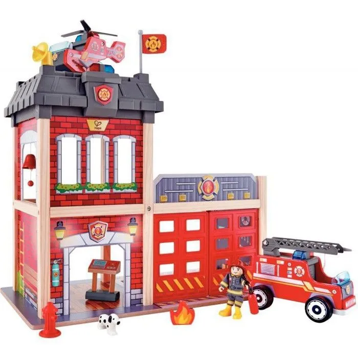 Jouet - HAPE - Grande caserne de pompiers - Rouge et gris - Mixte - Lego City - A partir de 3 ans-1