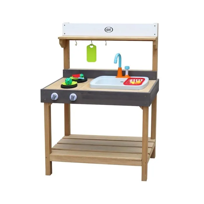 AXI Rosa Cuisine Enfant en bois | Cuisine de jeu multifonctionnelle | Jouet à sable & eau avec kit d'accessoires de 17 pièces-1