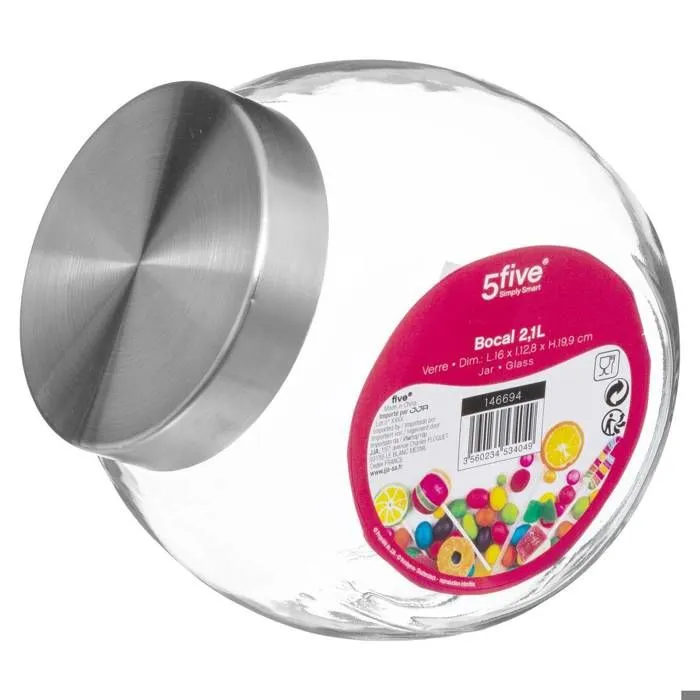 Bocal à bonbons - FIVE - 2,1L - Verre - Acier inoxydable - Dimensions 16x12,8x19,9 cm-2