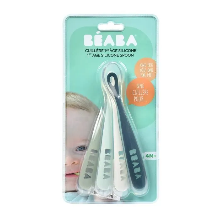 Cuillères en silicone pour bébé BEABA - Lot de 4 - Souple et ergonomique - Storm-3