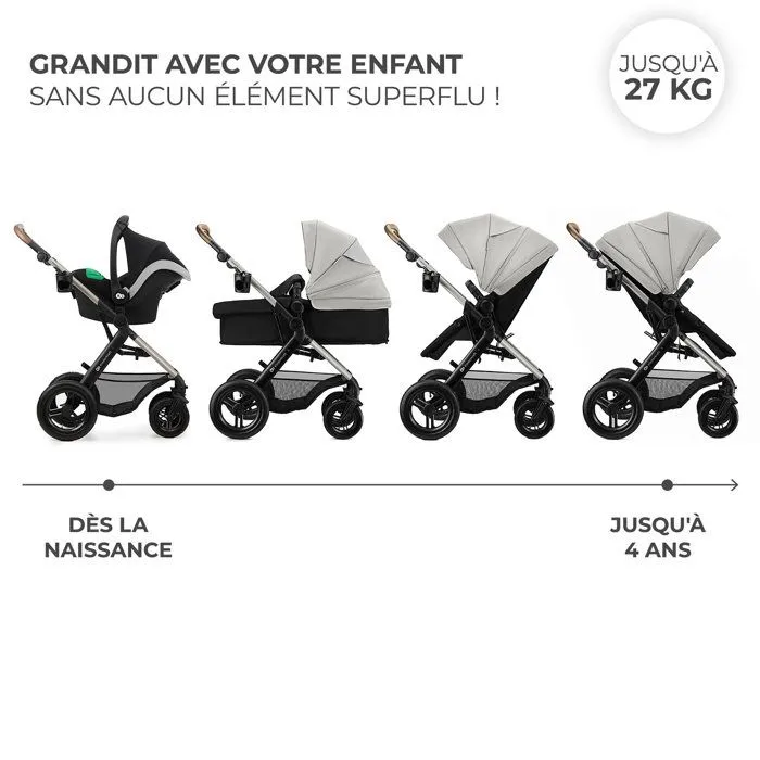 Poussette 3 en 1 Combinée - KINDERKRAFT MOOV2 XL - avec Siège auto I-size - Grande nacelle XL - Système de voyage - Gris-3