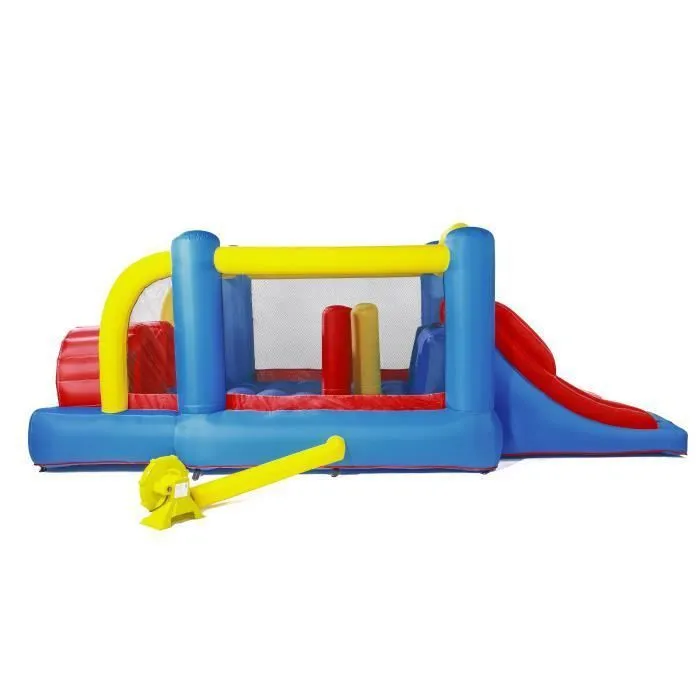 Château Gonflable : aire de jeux Gonflable avec obstacles et double toboggan - surface de jeux : 560 x 255 x 190 cm - Wipe out-1