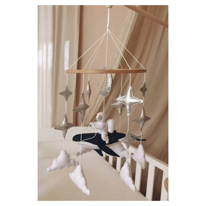 Mobile Musical Bébé - Mobile bébé astronaute en bois - mobile musical pour lit-2
