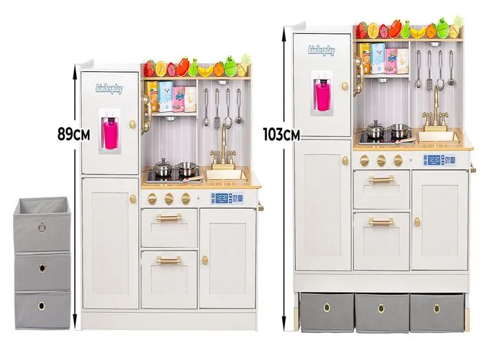 Kinderplay Grande Cuisine en Bois Enfant - pour Enfants, Deux Hauteurs Possibles, éclairage LED, Accessoires, GS0060-1-2