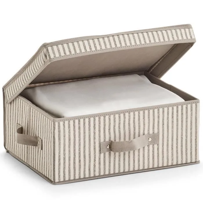 Boîte de rangement - ZELLER - 38 x 29 x 16,5 cm - Gris - Beige - Textile non-tissé-2